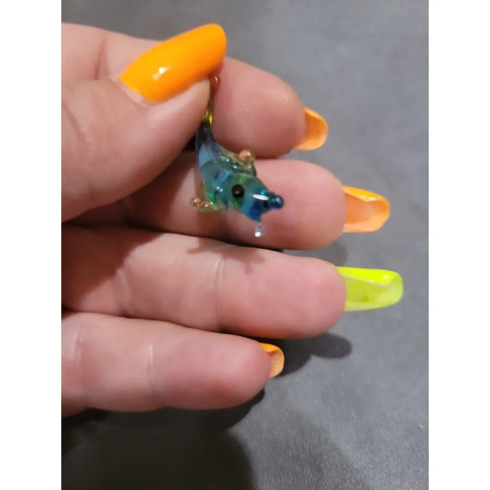 Hand Blown Glass Figurine Collectibles Handmade Miniature Fish Blue Amber